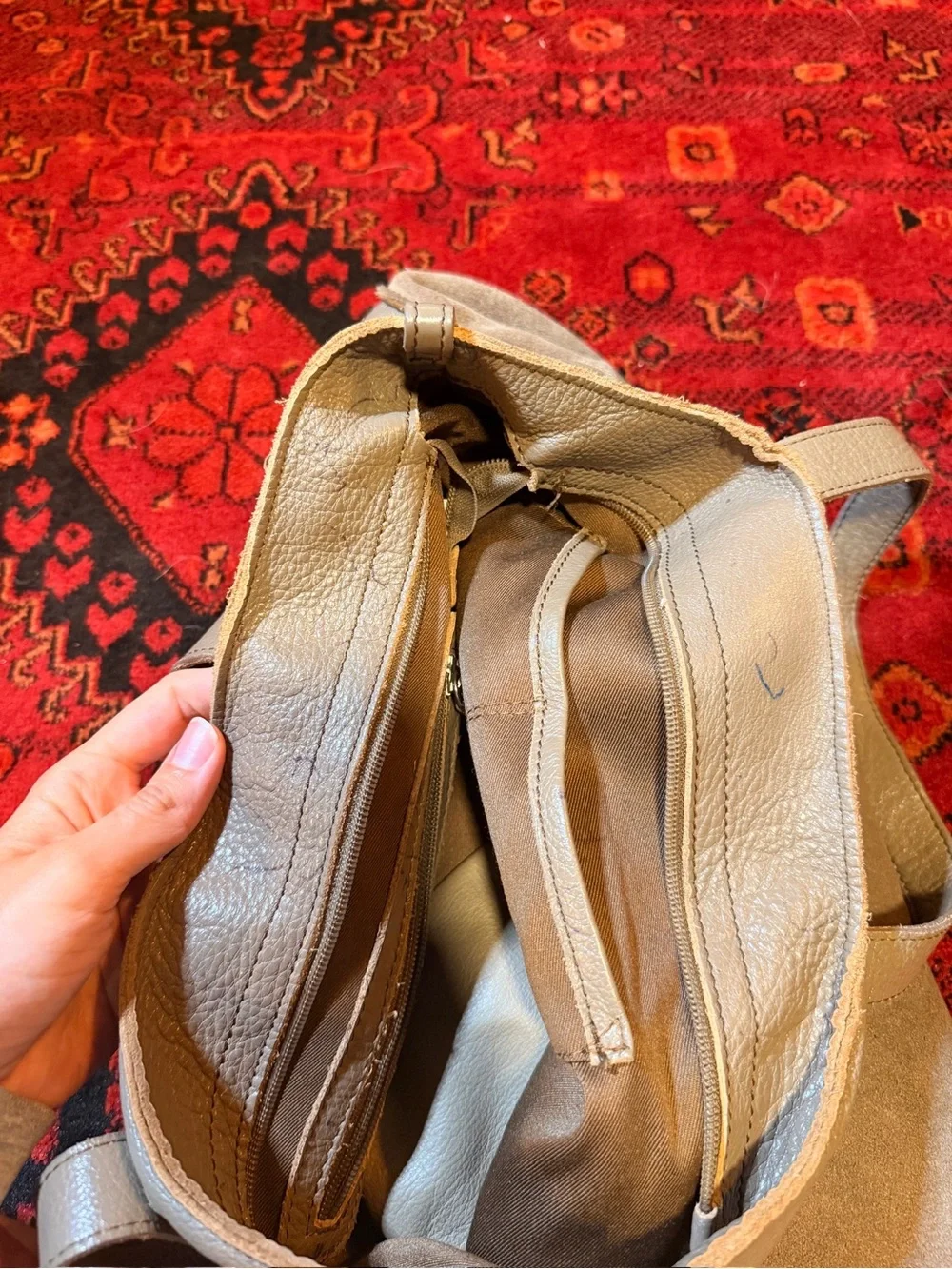 Neutral Taupe Leather & Suede Tote Bag - Versatile Everyday Carry
